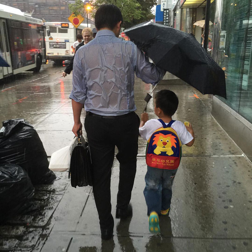 Wet Dad Umbrella Son
